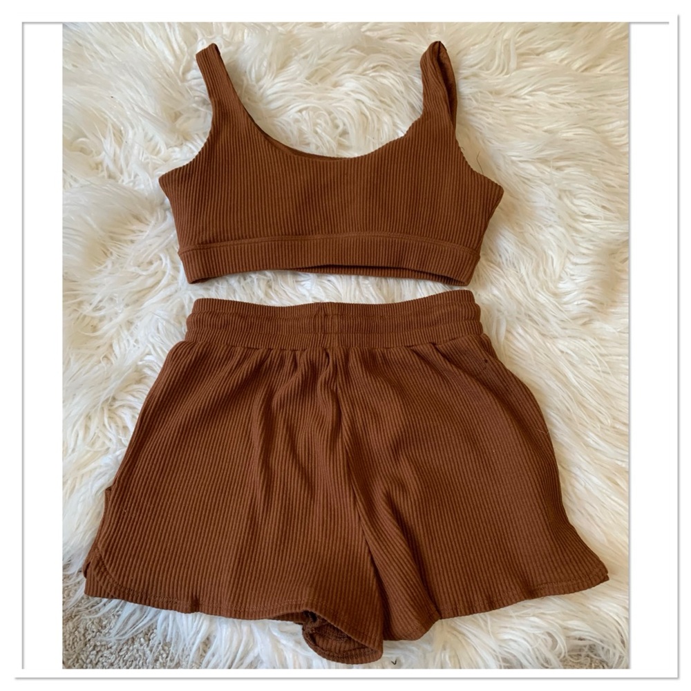 RIVIR Ribbed Lounge Set Brown Size Small - Picture 6 of 9